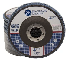 50 Pack 4.5” x 7/8" Professional 80 Grit Zirconia Flap Disc Grinding Wheels T27