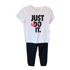 Nike JUST DO IT T-Shirt  Jogger Pants Set 7 Boys Black White Short Sleeves