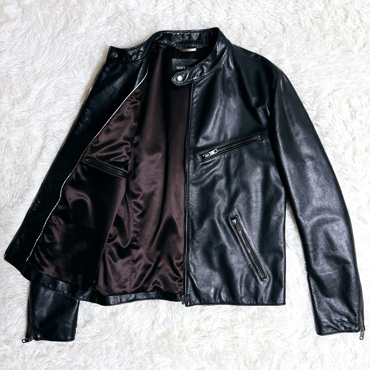 DOLCE&GABBANA Leather Jacket Biker Motorcycle Black Men