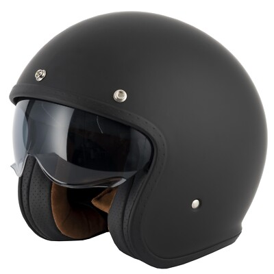 VCAN H589 V537 OPEN FACE JET SCOOTER MOTORCYCLE RETRO HELMET MATT BLACK