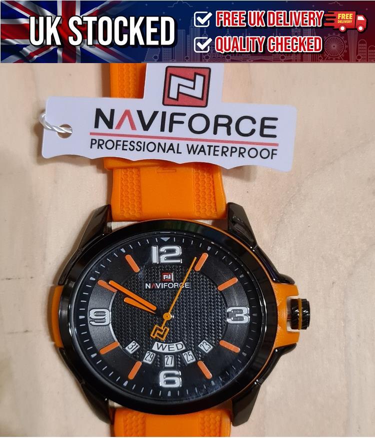 Naviforce Watch Waterproof Day Date Display orange TPU Strap