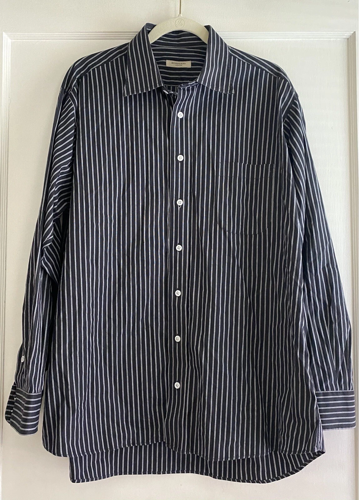 Camicia elegante uomo Burberry London nera a righe manica lunga taglia 17R