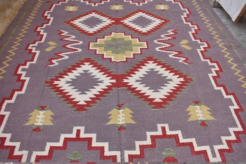 Home Décor Carpet 8x10 Purple Color Wool Kilim Flat Weave Floor Rugs Dhurrie - Picture 4 of 6