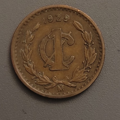 1929 Mo Mexico 1 Centavo Coin - Bronze - Mexican Golden Eagle Crest