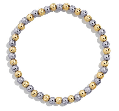 4 mm Perlen Rund 14k Gelb & Weißgold Kugel Dehnbar Hell Hohl Armband 7 Zoll