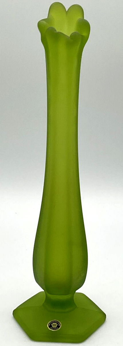 Vintage 9.5” Satin Green Westmoreland Glass Swung Vase Hand  display picture 1