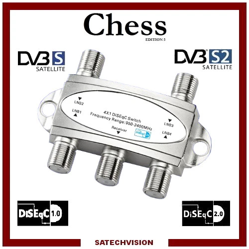Commutateur DiSEqC 4/1 Chess, 4 Entrées Satellites 1 Sortie Récepteur HD 3D 4K - Photo 1/1