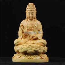 Wood Carving Guanyin Bodhisattva Figurine Buddha Sculpture Lucky Crafts