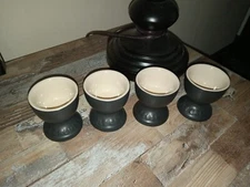 4 NEW Le Creuset Footed Egg Cup Holder Matte Black 2.5" w/ MINOR SHELF WEAR