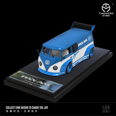 Time Micro 1:64 T1 Bus PAN AM Coating Diecast Metal Model Car Collection Blue