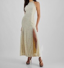 Guess Women's Beige Sunset Geo Lace Halter Tassel Neck Sleeveless Dress Size XS