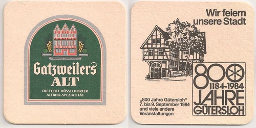 Gatzweilers old-old beer mat "800 years Gütersloh" from 1984
