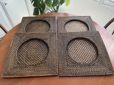 (4) Rattan Placemats Square Woven Wicker Charger Plates Boho Chic