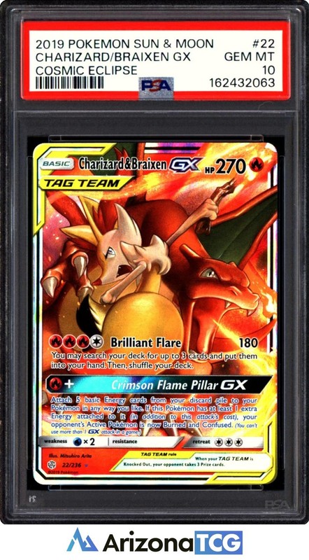 Pokemon 2019 Charizard & Braixen GX 22/236 Cosmic Eclipse GEM MINT PSA 10