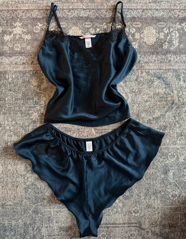 Victoria's Secret Navy Blue Satin Lace Camisole Set Adjustable Straps S 2Pk