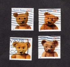 #3653-56  Teddy Bears Stamps, Used Set of 4, 37 cent, off Paper