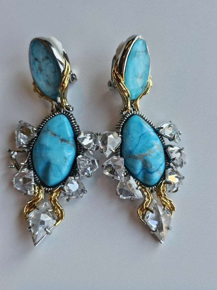 PENDIENTES CLIP DOBLETE TURQUESA OLMECA AZUL ORO ALEXIS BITTAR $475 *LEER* Foto 2 de 4