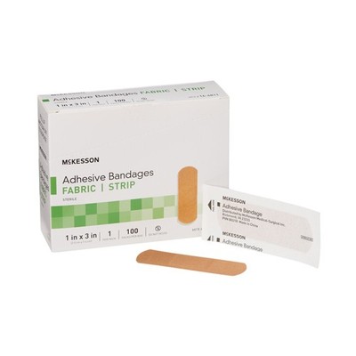 100 McKesson Adhesive Bandages 1'' x 3'' Flexible Fabric Band Aid Strips 16-4811