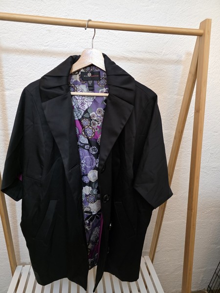 MNG Collection Womens Black Button Front Short Sleeve Blazer w/ Pockets One Size