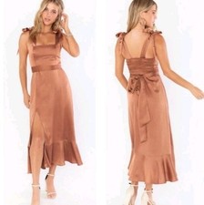 Show Me Your Mumu Claire Rose Gold Copper Luxe Satin Midi Dress Womens S