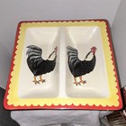 Certified International Black Rooster Red Rim Divided Dish 10” — photo 1