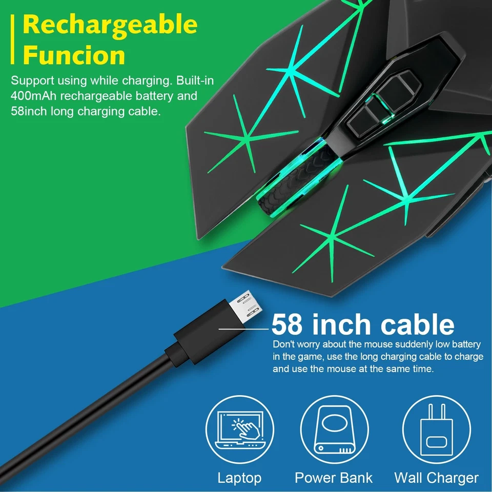 Rechargeable Wireless Gaming Mouse, Colorful LED Lights, 7 Buttons, USB C, Up... - Image 3 of 4