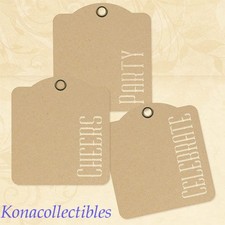 Graphic 45 Staples STENCIL-CUT SQUARE TAGS Cheers, Celebrate, Party KRAFT