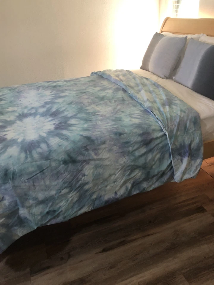 "Funda nórdica Pottery Barn adolescente F/Queen teñida azul púrpura algodón percal 90x88""" Foto 3 de 4