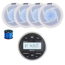 JBL Marine Gauge BT Stereo Receiver, 4X 5.25" 180W LED Speakers White w/ Wire