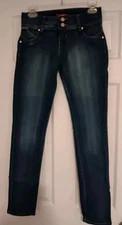 "Zoy" Womens Jeans, Size 7, Dark Blue Denim, Skinny Leg, Jeweled Accents