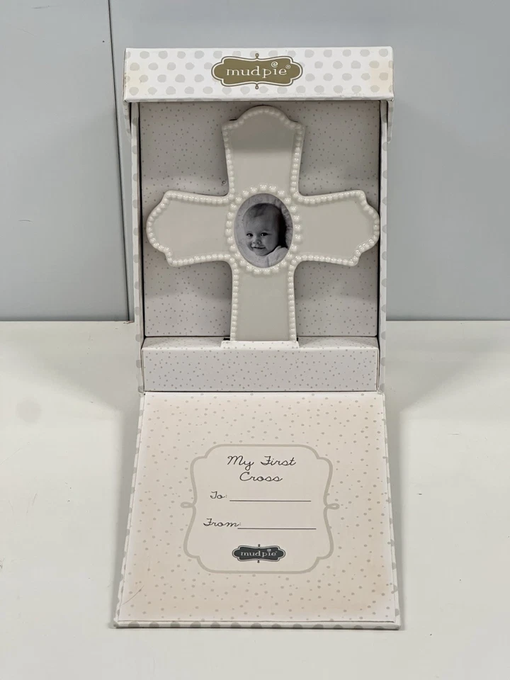 🆕 Marco de fotos de recuerdo de bebé Mud Pie “My First Cross” - Caja de regalo Foto 2 de 4