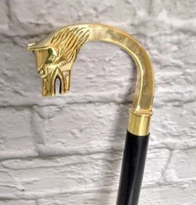 36'' Vintage Brass Designer Wolf Head Handle Antique Walking Stick Wooden Cane