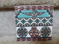 VTG 1990 Southwestern Earthtones Art Tile Featuring Thunderbird & Vase Design 6"