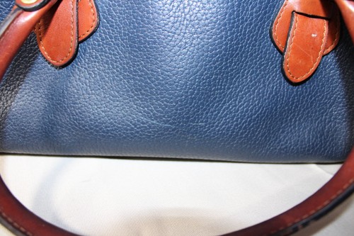 Liz Claiborne Leather Handbag Blue Pebbled Exterior Brown Leather Accents - Picture 6 of 14