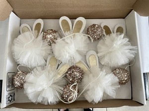 Easter Garland 6 Ft White Tulle Pom Pom Bunny Gold / Rose Gold Sequins Bella Lux