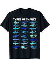 Shark Species Educational Graphic T-Shirt - 100 Cotton Breathable Regular Fit T