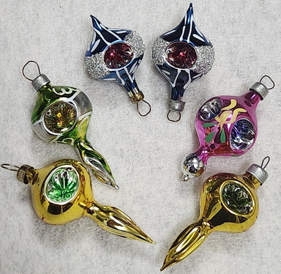 VTG Mavi Mini Feather Tree Blown Glass Ornaments Indents Fancy (6) Christmas