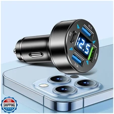 IHOTDER 4-Port Car Charger USB-C PD3.1 LED Voltmeter for iPhone/Android