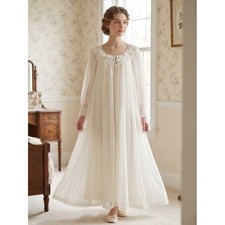 Vintage Sheer White Peignoir Robe Open Front Lace Bridal Boudoir Small  B5