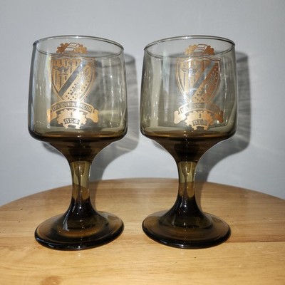 RARE VINTAGE Vita Scientia Amicitia Sherry Glasses Brown Amber Gold Emblem ΒΣΦ