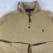 Polo Ralph Lauren Men LARGE Tan Estate-Rib Cotton Quarter-Zip Pullover Jocy Logo