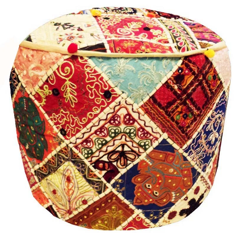 24" VINTAGE FOLK OTTOMAN POUFFE FOOTSTOOL FURNITURE CHAIR PILLOW BENCH COVER - Image 3 of 4