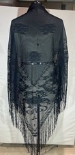 Vintage SEARS Black Triangle Fringe Lace Shawl Scarf Made in Japan 88" x 55"