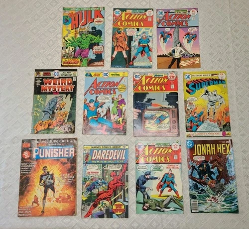 11 Vintage DC Action Comics  Superman Lot Hulk Weird Mystery Daredevil Jonah Hex