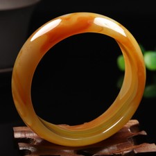 58mm Natural Yellow Brown Chalcedony Jade Bangle Bracelet Agate Bangle 05913