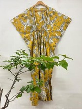 Indian Animal Block Print Indian Cotton Maxi Beach Cover up Women Caftan Dress
