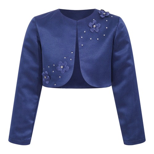 Kids Girls Shrugs Applique Satin Cropped Cardigan Bolero Open Front Jacket Coat - Picture 12 of 29