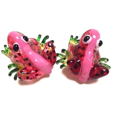 2 Pcs  Colorful Frog Hand Blown Glass and Hand Painted Art Figure  # BG 19
