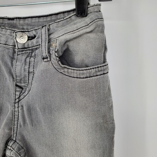 True Religion Straight Jeans Youth Unisex Size 12 Gray Distressed Stretch Fabric - Picture 5 of 16