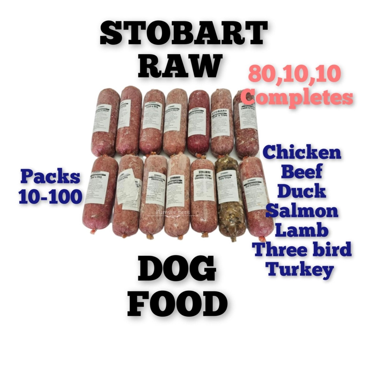 40 Stobarts raw frozen dog food chubs 80/10/10 Barf completes 454g